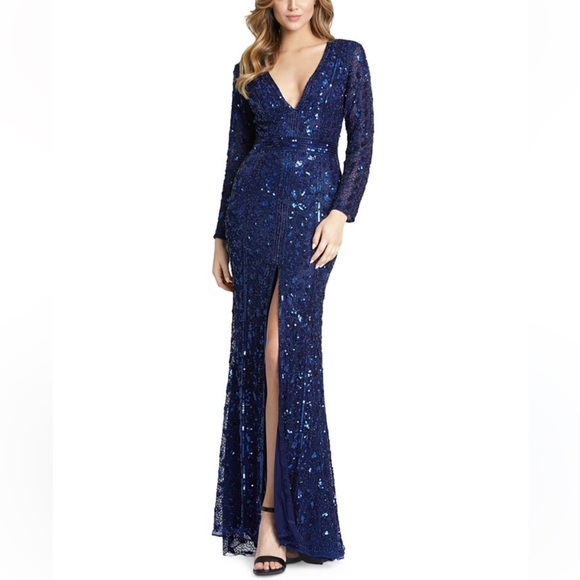 Mac Duggal Blue Sequin Wedding Dress - Picture 1 of 7